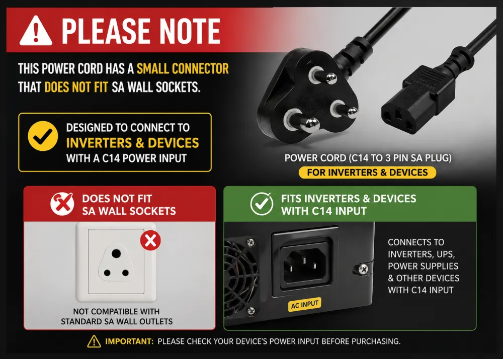 POWER CORD FOR USE WITH INVERTOR