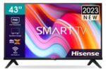 Hisense 43 inch Direct LED Backlit Full HD Smart TV – Resolution 1920 × 1080, Native contrast ratio 3000:1, Viewing Angle (Horiz / Vert) [Degrees] 178/178, Built-in Wi-Fi 802.11b/g/n, 1x Ethernet (RJ45), 2x HDMI inputs, 2x USB 2.0 ports, USB Playback, Vidaa OS, Retail Box , 4 year Limited Warranty