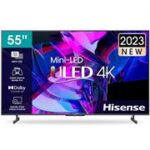 Hisense 55 inch U7K Series Mini-LED UHD Smart TV - Resolution 3840 x 2160, Native contrast ratio 400:1, Smooth Motion Rate (SMR) 120, 144Hz Game Mode Pro, Viewing Angle (Horiz / Vert) [Degrees] 178/178, Built-in Wi-Fi 802.11b/g/n, Ethernet Lan port (RJ45 connector), 4x HDMI inputs, 1x USB 2.0 ports, 1x USB 3.0 ports, Retail Box , 4 year Limited Warranty