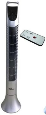Alva Air 92cm Tower Fan- Contemporary Metallic Finish, Multi-Functional Touch Control, Oscillate Function, 3 Speed Control, 40W Power, Sturdy base and Stand Height 920mm, Remote Control, Colour Silver Retail Box 1 Year Warranty