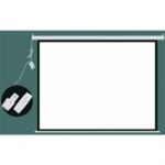 Esquire Electric Projector Screen 300 X 300 with RF Remote Control, 290 x 290 cm viewing area, 5cm black border (left/right/bottom), 15cm black drop (top), Power: 40W, voltage: 230V, frequency: 50Hz, Ideal for home cinema and business applications with a gain factor of 1.2, Low-noise motor with stabiliser shaft, Suitable for wall or ceiling mounting, White casing, Comes with control box (wall mounted), Retail Box, 1 year Limited Warranty