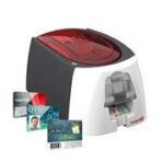 Evolis Badgy100 Card Printing solution, including: 1 Badgy100 card pinter, 1 color ribbon for 50 prints, 50 thick PVC cards (0,76mm - 30mil), 1 Evolis Badge Studio software licence, Retail Box , 1 year Limited Warranty