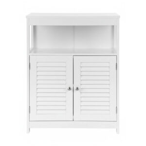 White freestanding floor storage cabinet with double doors & shelf