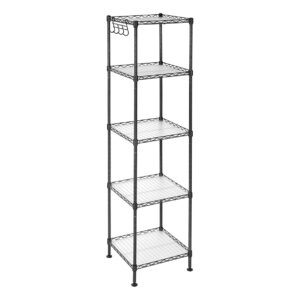 Compact metal storage unit - 5 shelves, hooks, adjustable use