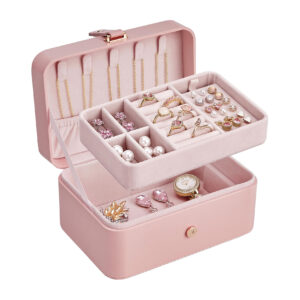Travel jewelry box, 2-layer organiser - pink