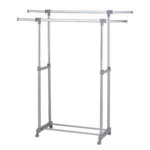 Adjustable clothes hanging rack with sturdy frame & compact design
