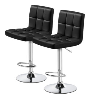 Set of 2 adjustable pu leather swivel bar stools with backrest - black