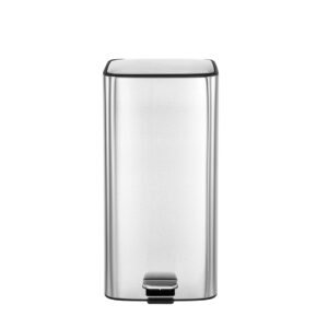 S/steel rectangular pedal bin soft close lid modern silver - 28.0 l