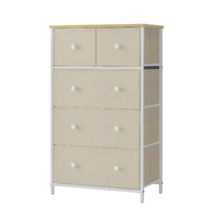 Gold cream 5-drawer fabric storage organiser with metal frame