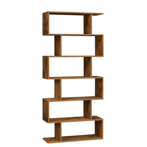 6-tier bookcase - freestanding modern display shelf - rustic brown