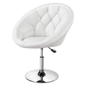 Height adjustable swivel vanity chair with round back - white