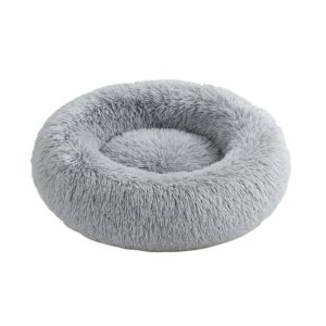 Soft fluffy round dog bed - grey