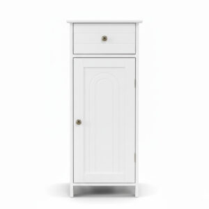 White slim floor cabinet with drawer & door - bathroom & living room