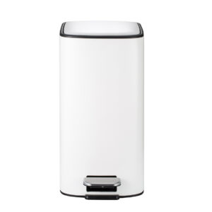 S/steel rectangular pedal bin soft close lid modern white - 11.5 l