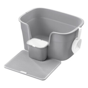 Extra large cat litter box with high sides & scoop - grey