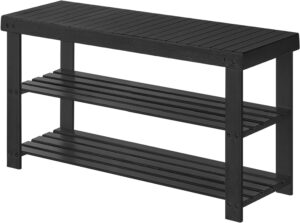 3-tier bamboo shoe bench - sturdy entryway organiser storage shelves