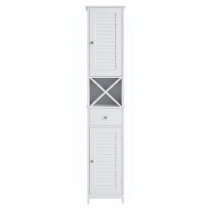 White tall storage cabinet with drawer & removable cross stand