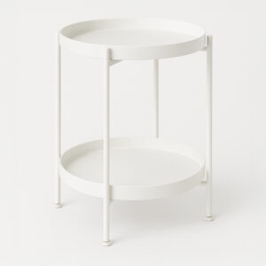 2 tier metal round tray side coffee sofa end table - white