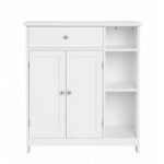 Floor storage cabinet with drawer, doors & 3 compartments - white