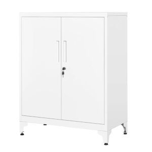 Steel filing cabinet with 2 lockable doors - 80 cm - white