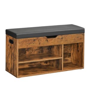 Storage ottoman - 3-in-1 shoe bench lift lid rustic brown wood look