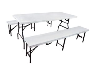 180 cm folding table and 183 cm bench set for indoor/outdoor spaces