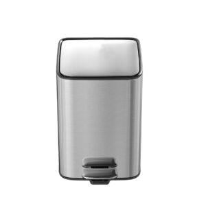 S/steel rectangular pedal bin soft close lid modern silver - 3.0 l
