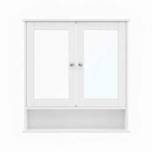 White freestanding storage cabinet with 2 drawers & baskets