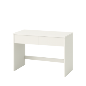 Compact white vanity desk with flip mirror & storage drawers