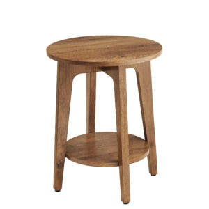 Wood look end table with shelf, compact honey brown design