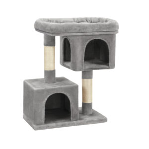 Cat tree playhouse with platforms, caves & scratching posts - grey